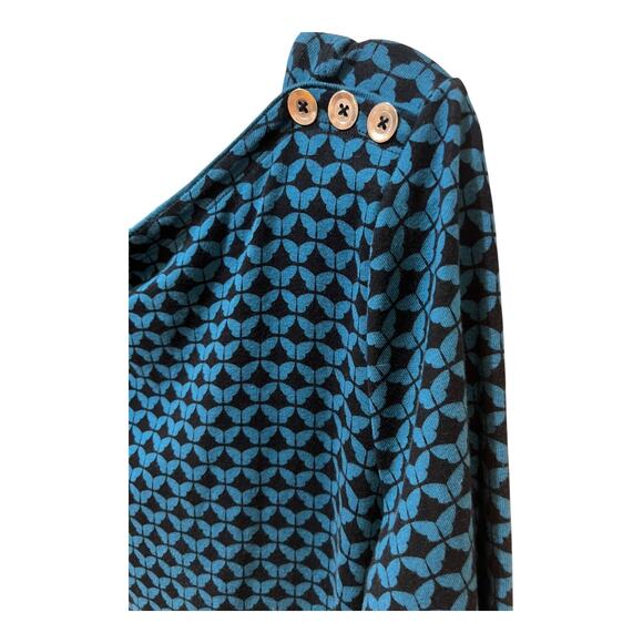 Croft & Barrow Women’s Top XXL Teal Black Print 3/4 Sleeve Button Shouldr Blouse - Picture 2 of 7